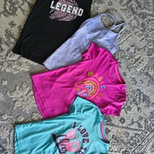 Girls' Mixed Graphic Tee & Tank Bundle - Black, Gray, Pink, Teal